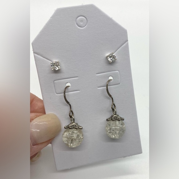 Vintage Jewelry - Silver Crystal Drop Dangle Rhinestone Stud Earrings Boho Fall Eclectic Festival